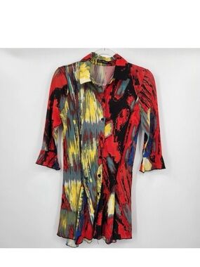 Mechant Abstract Tunic Top Button Front Womens Medium Art To Wear